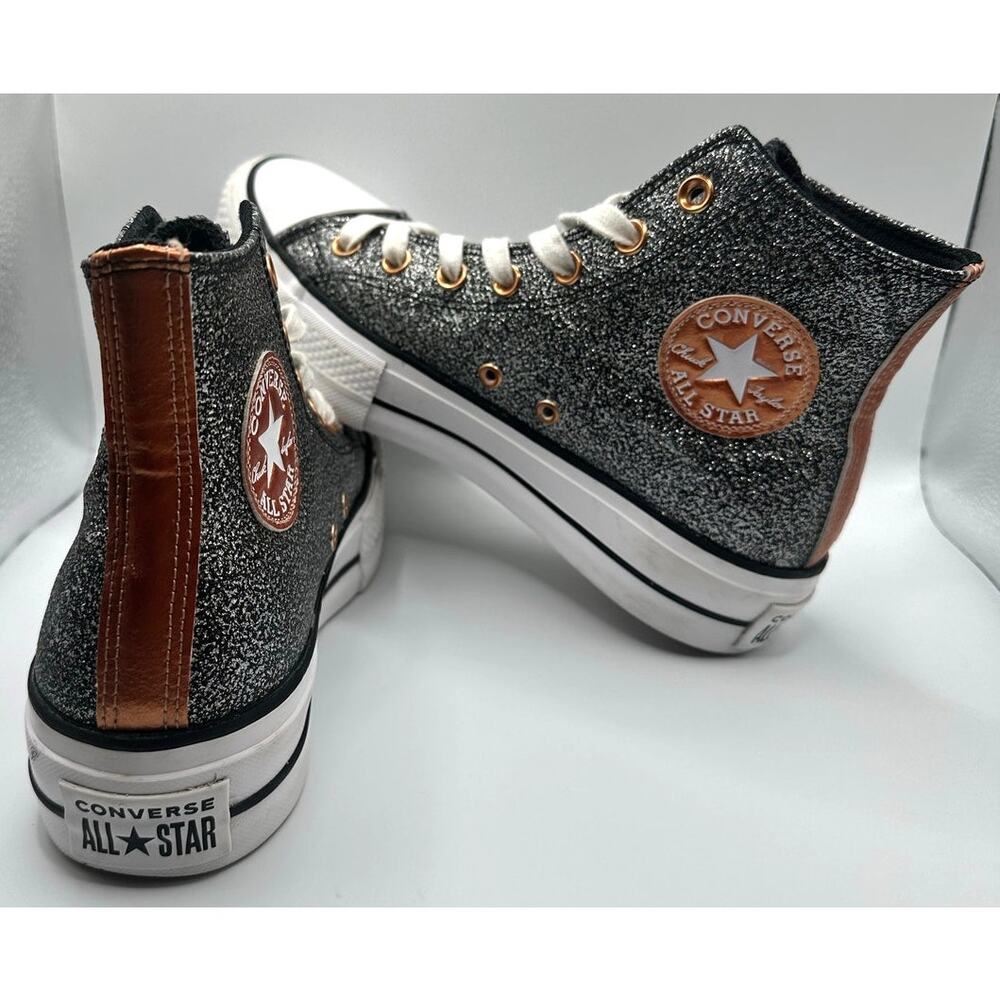 Converse All Star Lift Platform High Black Glitter Copper Women's Size 8